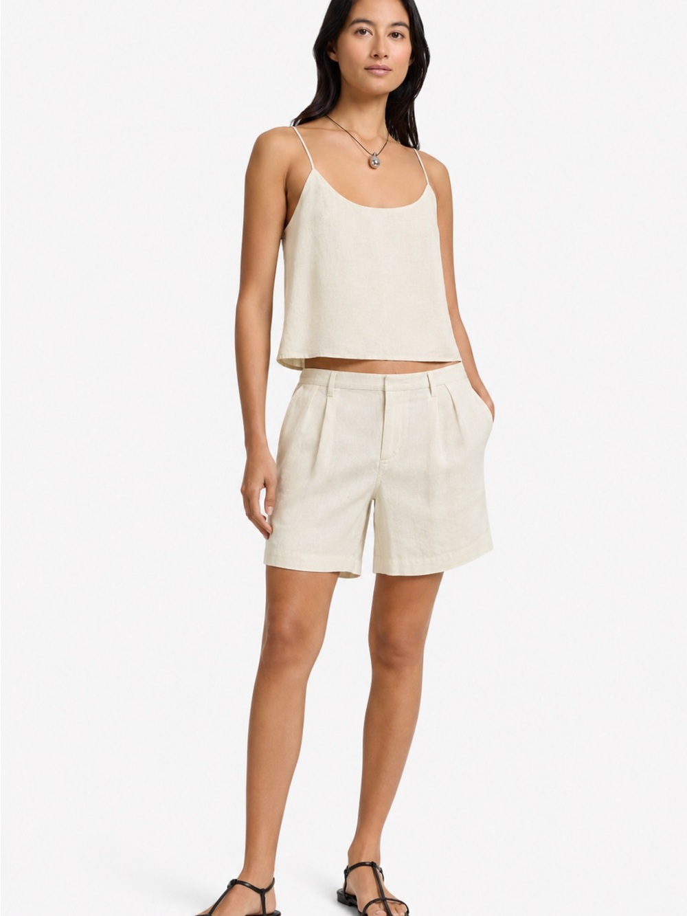 Onia Air Linen Tailored Pleat-Front Bermuda Shorts & Matching Cami Set